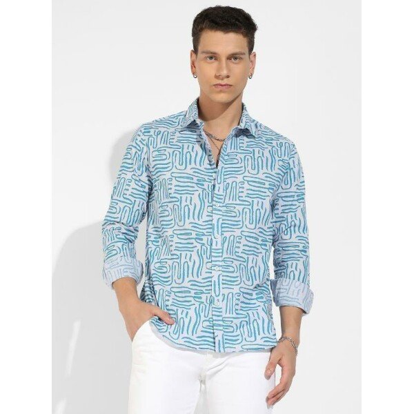 Blue Abstract Print Casual Shirt