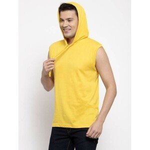 Denzolee Solid Sleeveless Hooded T-Shirt For Men's