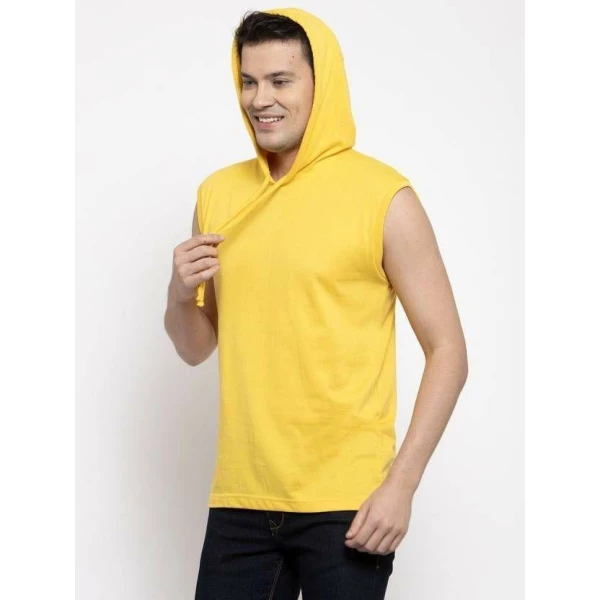 Denzolee Solid Sleeveless Hooded T-Shirt For Men's