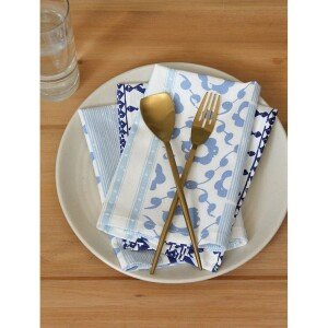 Buy Blue Cotton Printed Table Napkins