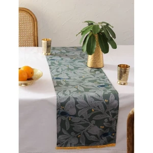 Buy Green Cotton Printed Rectangle Table Runner