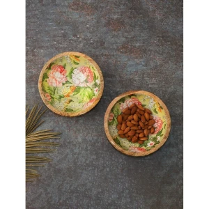 Buy Green Hand Crafted Mango Wood Floral Bowls