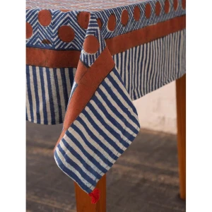 Buy INDIGO BLUE Cotton Rectangle Block Print Table Cloth