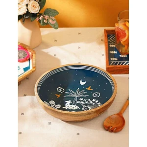 Buy INDIGO BLUE Hand Crafted Mango Wood Printed Bowls