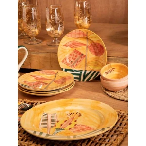 Buy Multicolour Ceramic Round Hand Crafted Serveware Plates