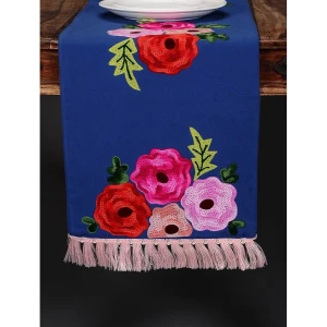 Buy Navy Blue Cotton Embroidered Rectangle Table Runner