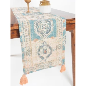 Buy Teal Blue Printed Cotton Printed Rectangle Table Runner
